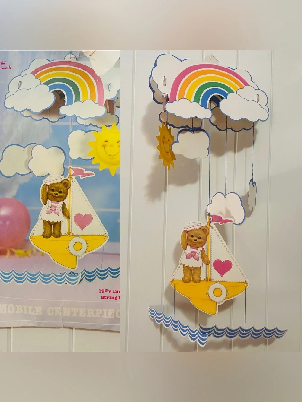 Vintage Mobile Centerpiece, 80s Hallmark Sailor Teddy Bear Hanging Mobile